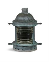 A COPPER NAUTICAL LANTERN, 19TH CENTURY with domed top and rounded fresnel glass panel,
