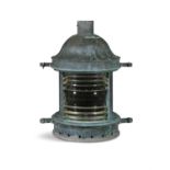 A COPPER NAUTICAL LANTERN, 19TH CENTURY with domed top and rounded fresnel glass panel,