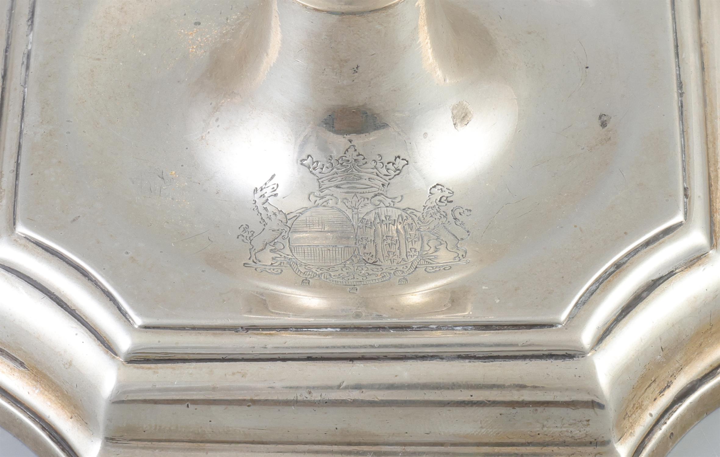 A PAIR OF DUTCH 18TH CENTURY SILVER CANDLESTICKS, The Hague, c.1740, makers mark 'I I' in an - Image 2 of 14