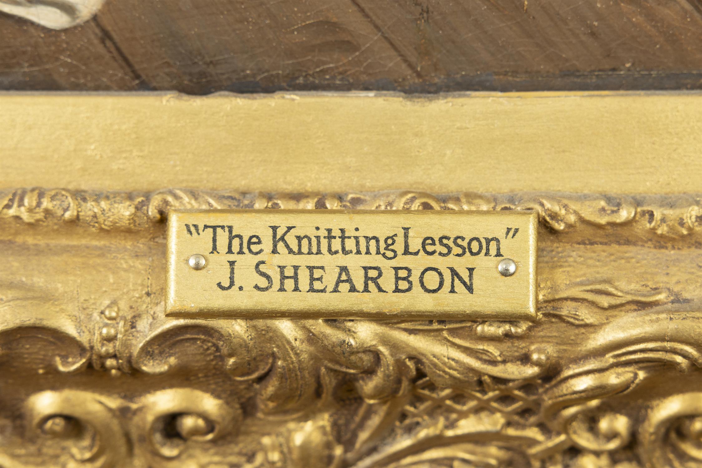 J. SHEARBON (19 CENTURY) The knitting lesson Oil on canvas 44 x 36cm - Image 3 of 4