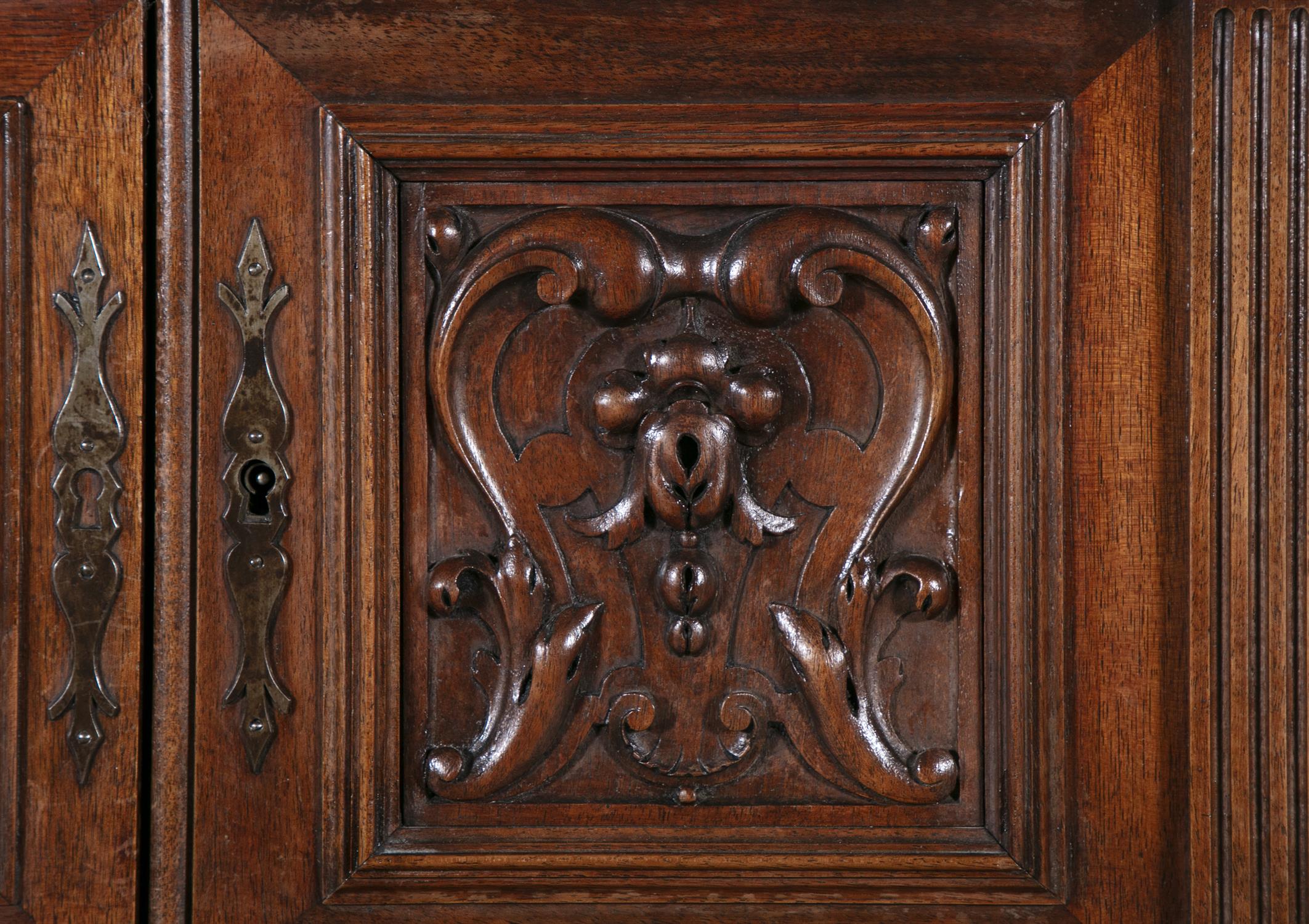A PAIR OF 19TH CENTURY FRENCH CARVED WALNUT SIDE CABINETS BY C.H. JEANSELME & CO. (PARIS), C. - Image 4 of 5