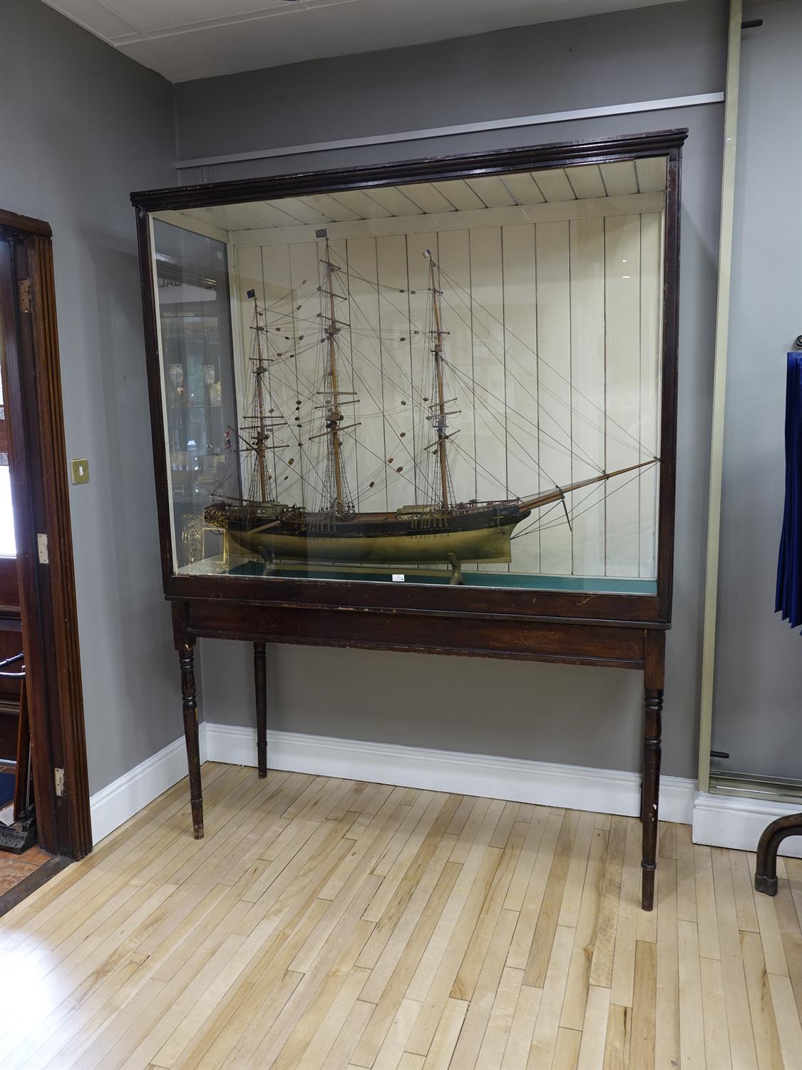 A LARGE FULL HULL THREE-MAST SHIP MODEL, LATE 19TH CENTURY contained within a glazed case, - Image 13 of 24