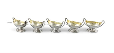 A SET OF FIVE GEORGE III SILVER SALTS, London 1786, mark of John Wakelim and William Taylor,