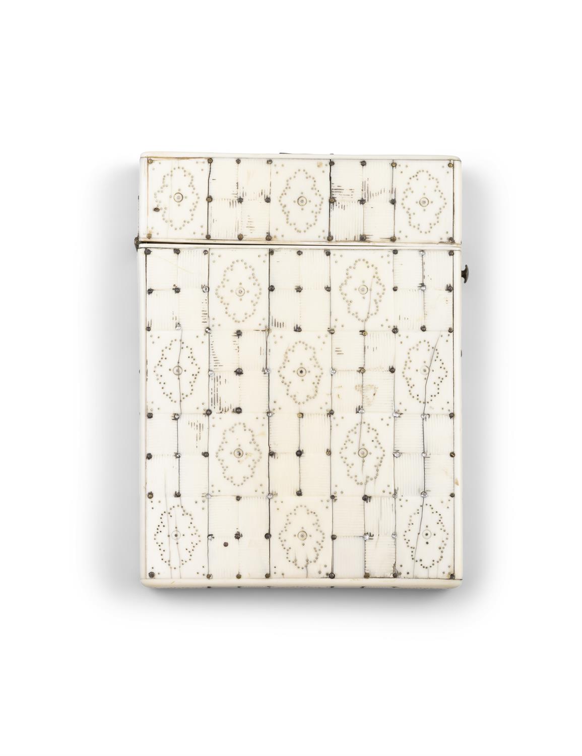 *AN IVORY DECORATED CARD CASE Japan, Meiji period. 10.5 x 8cm Lots marked with a