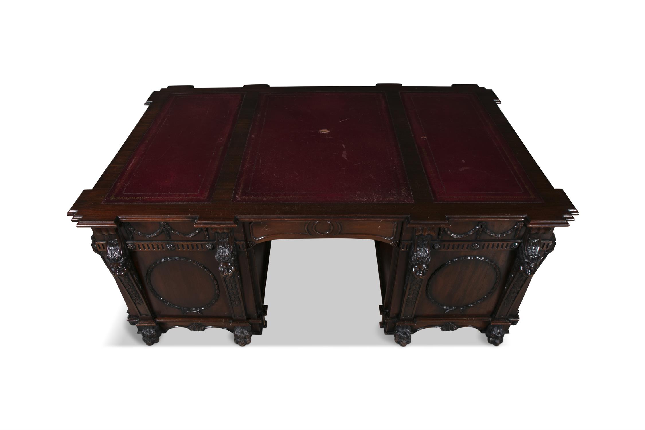 A MAHOGANY TWIN PEDESTAL PARTNER'S DESK, following a design of Thomas Chippendale of 1740, - Image 4 of 29