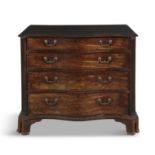 A GEORGE III MAHOGANY SERPENTINE CHEST OF FOUR DRAWERS, C.1760 with moulded rim and serpentine