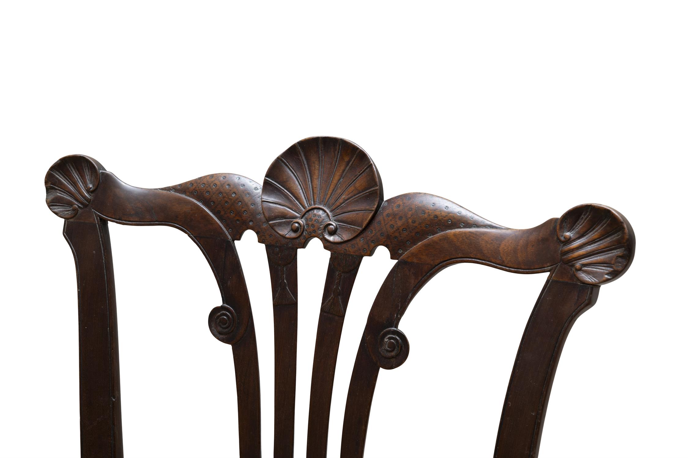 A PAIR OF IRISH MAHOGANY CHAIRS, C.1750, the waved crest rails accentuated with shell corners, - Image 4 of 5