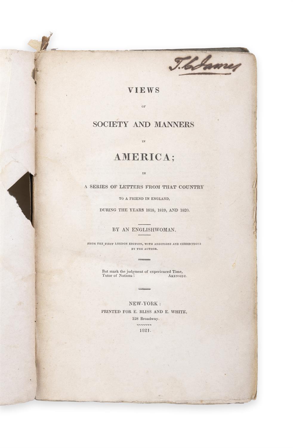 [FRANCIS WRIGHT] Views of Society and Manners in America...by an Englishwoman, - Image 2 of 5