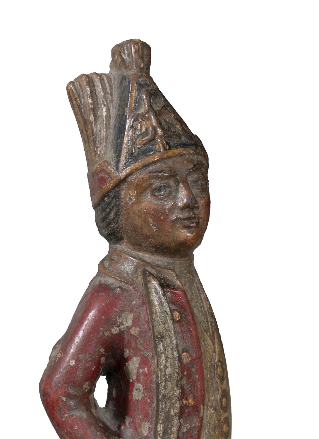 A PAIR OF AMERICAN POLYCHROME PAINTED CAST IRON HESSIAN SOLDIER FORM ANDIRONS, 19TH CENTURY each - Image 4 of 4