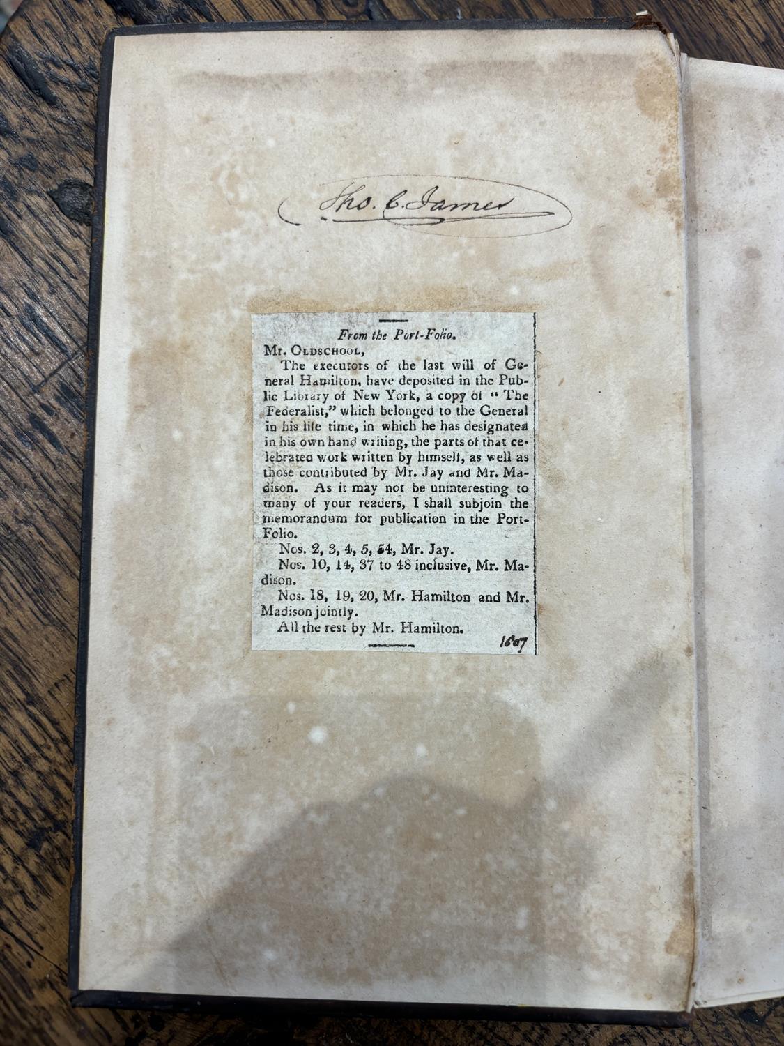 ALEXANDER HAMILTON, JOHN JAY, JAMES MADISON The Federalist on the New Constitution by Publius. - Image 6 of 11