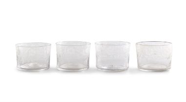 A SET OF FOUR ETCHED GLASS FINGER BOWLS each 10cm diameter, 7cm high