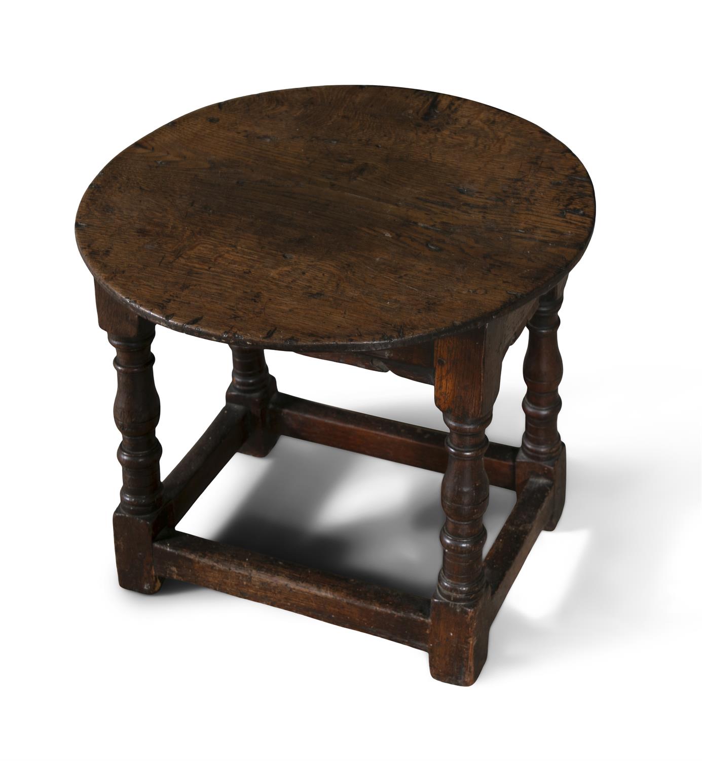 AN OAK JOINT STOOL, PENNSYLVANIA, LATE 17TH/EARLY 18TH CENTURY the circular top above a shaped - Image 4 of 8