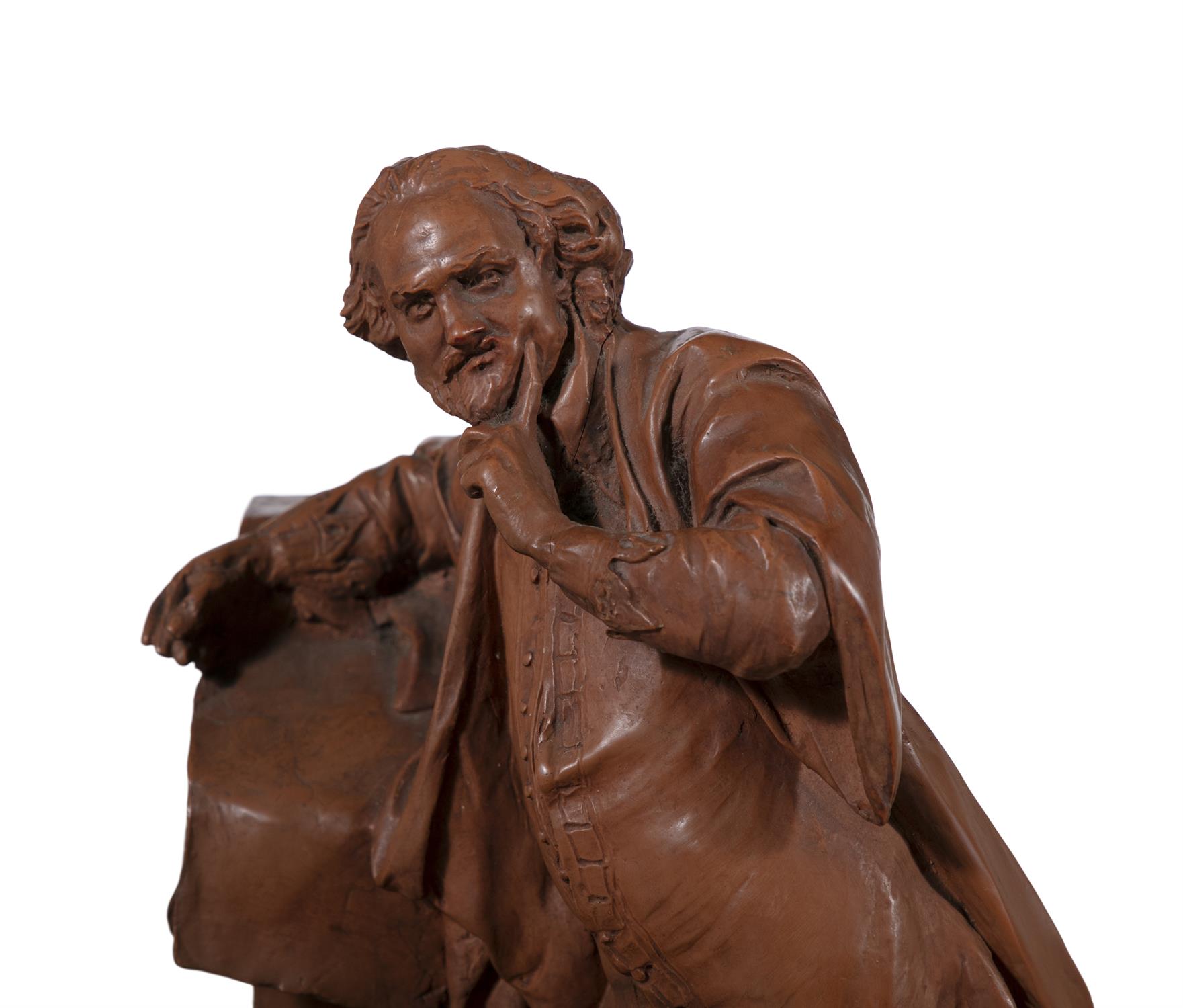 AFTER LOUIS FRANCOIS ROUBILIAC A PAINTED TERRACOTTA MODEL OF WILLIAM SHAKESPEARE signature - Image 2 of 8