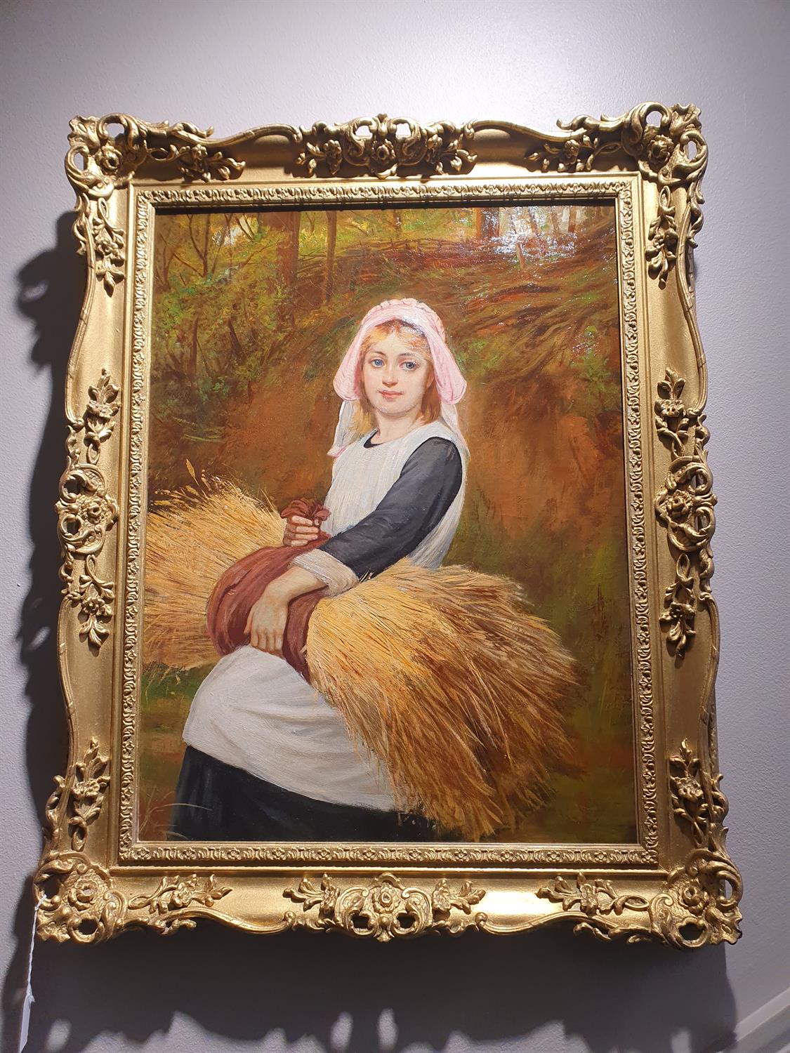 CHARLES SILLEM LIDDERDALE (1830-1895) Portrait of a Country Girl Carrying a Wheatsheaf Oil on - Image 6 of 16