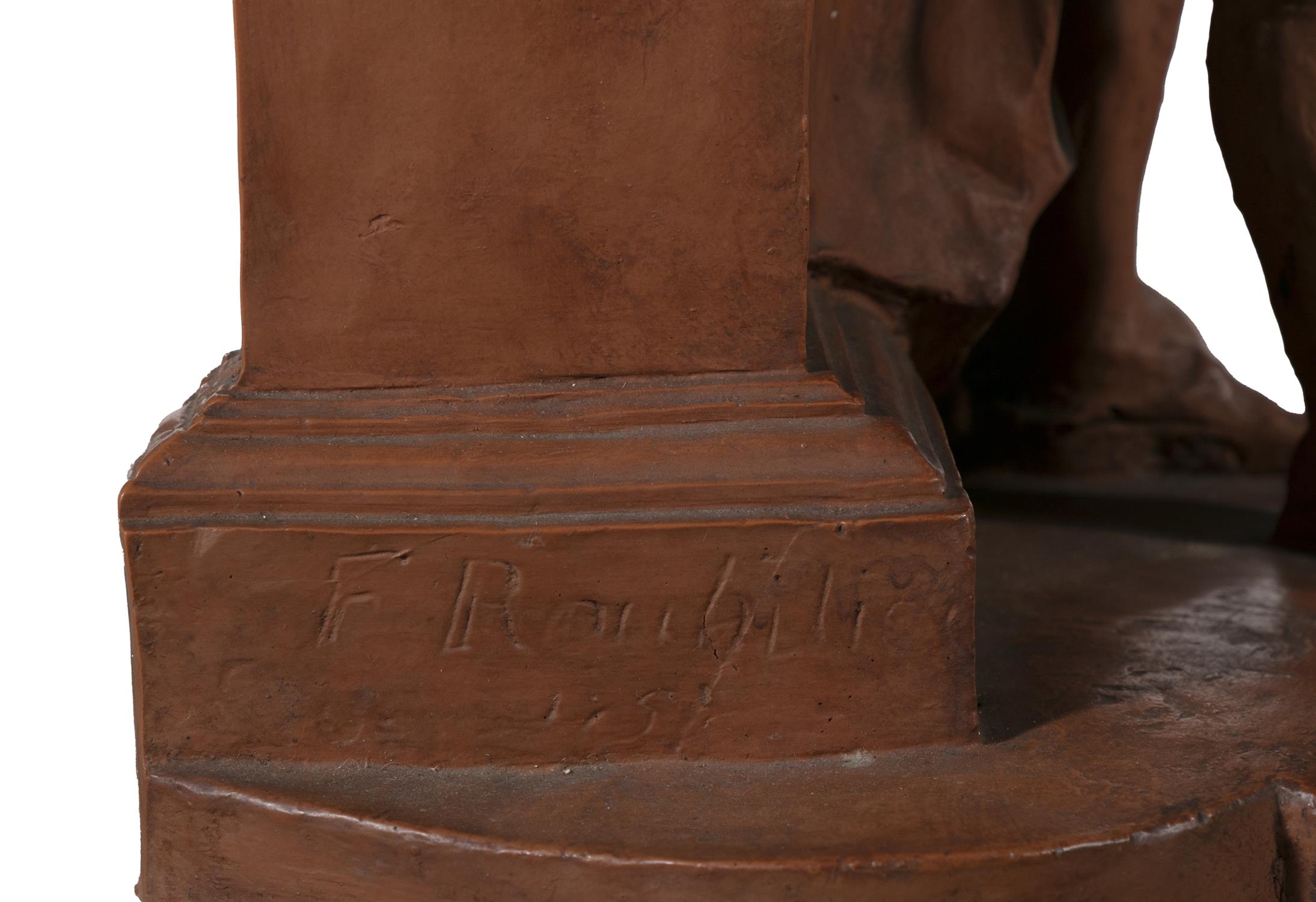 AFTER LOUIS FRANCOIS ROUBILIAC A PAINTED TERRACOTTA MODEL OF WILLIAM SHAKESPEARE signature - Image 3 of 8