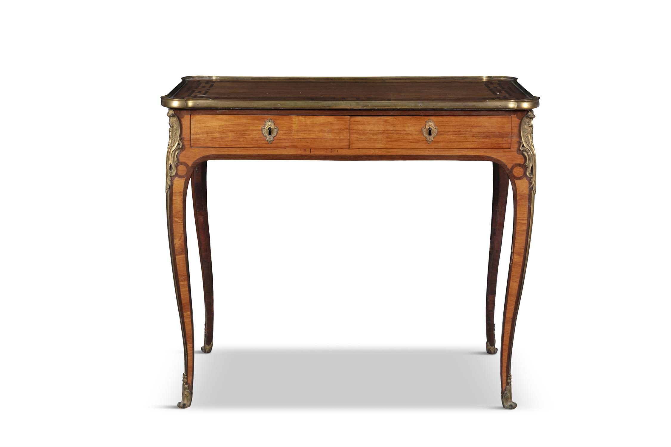 A LOUIS XV SATINWOOD, KINGWOOD, TULIPWOOD, PARQUETRY AND ORMOLU-MOUNTED TABLE À ÉCRIRE D'EPOQUE,