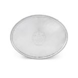 A GEORGE III SILVER TRAY London c.1785, mark of Edward Jay, of oval form, with beaded rim,