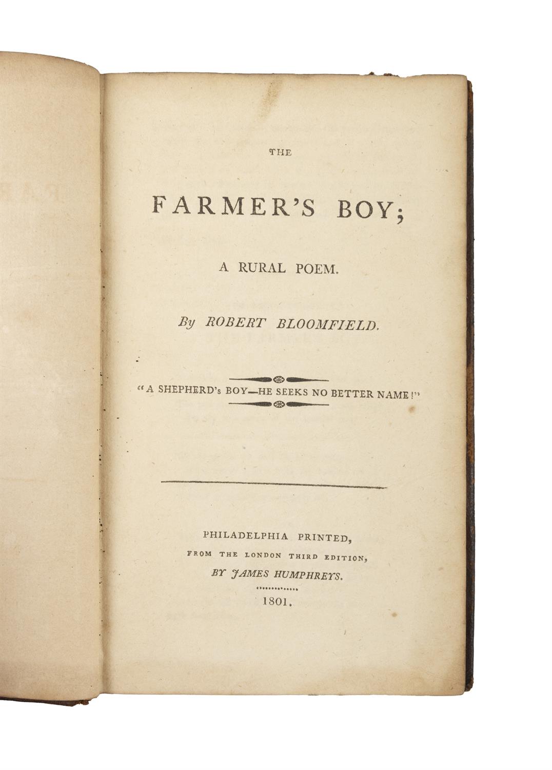 BLOOMFIELD, Robert [1766-1823] The Farmer's Boy, A Rural Poem. Philadelphia (Humphreys) 1801, - Image 5 of 7