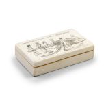 *AN IVORY BOX, of rectangular form, depicting six figures practicing gunnery.