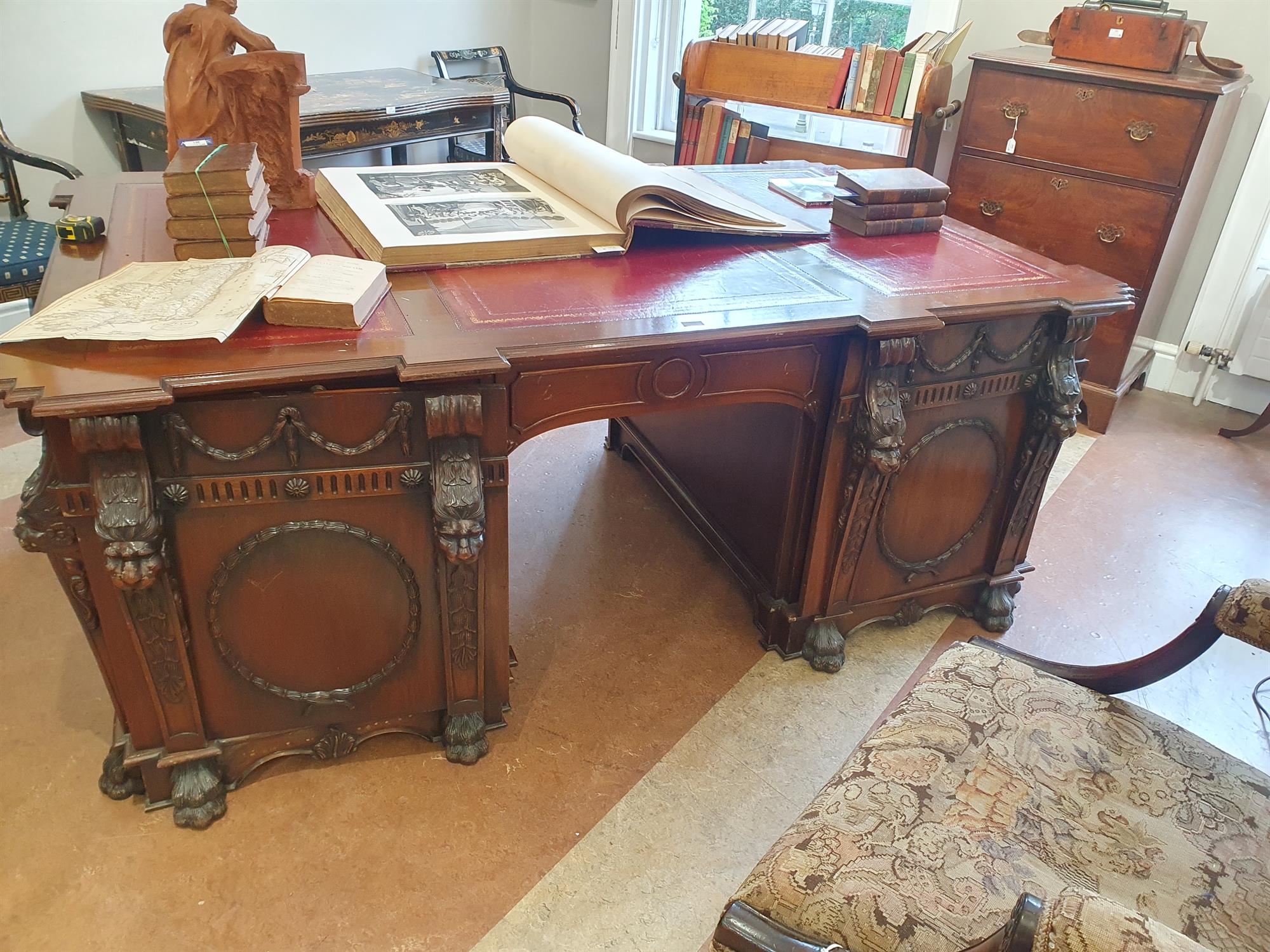 A MAHOGANY TWIN PEDESTAL PARTNER'S DESK, following a design of Thomas Chippendale of 1740, - Image 8 of 29