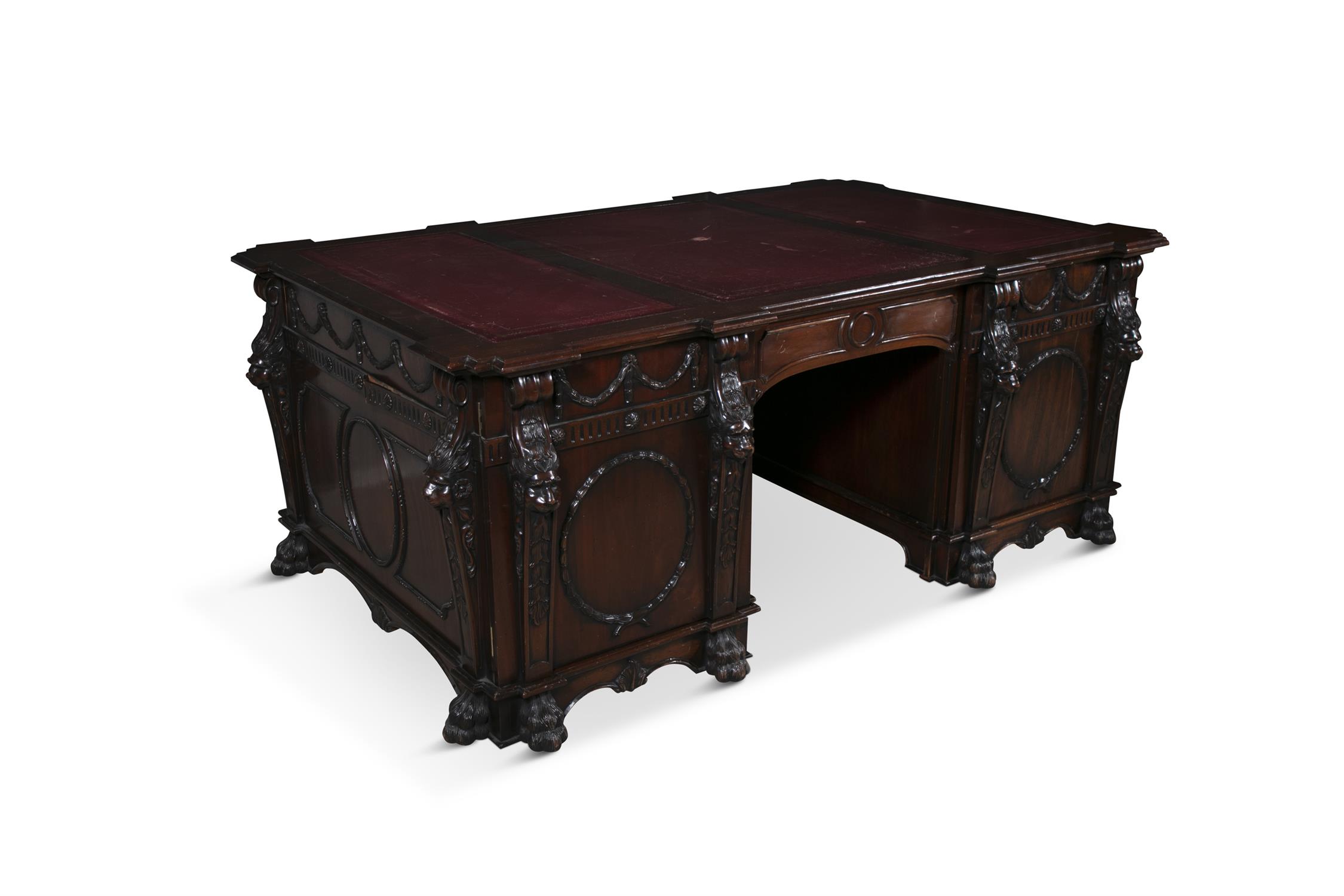 A MAHOGANY TWIN PEDESTAL PARTNER'S DESK, following a design of Thomas Chippendale of 1740, - Image 2 of 29