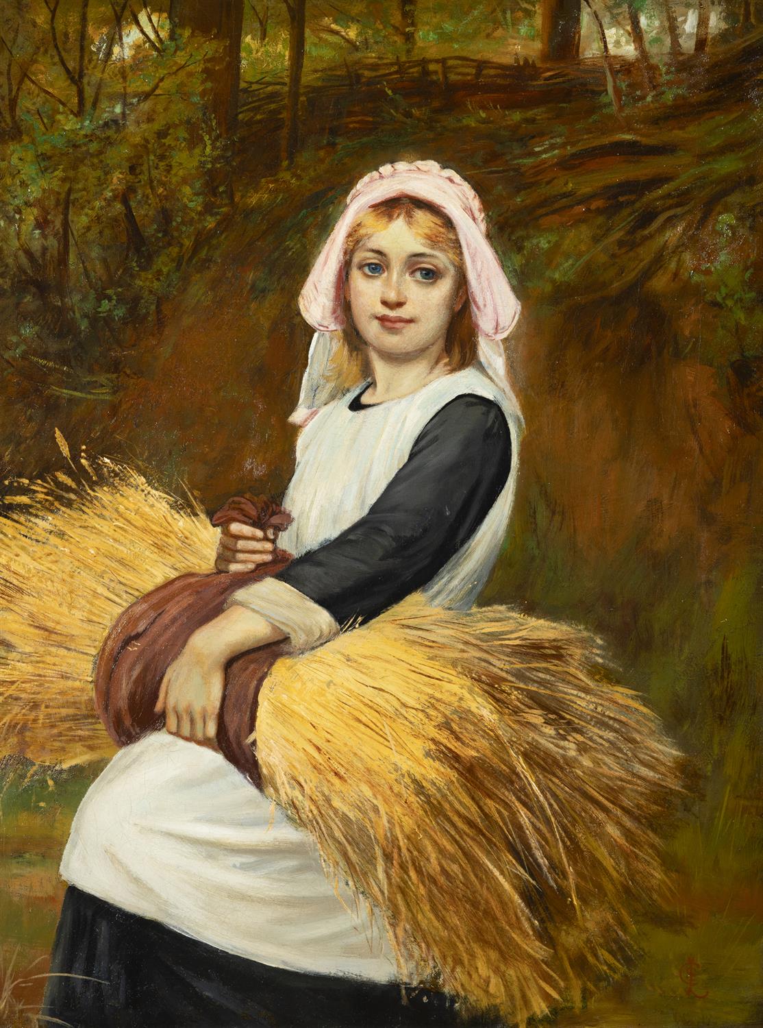 CHARLES SILLEM LIDDERDALE (1830-1895) Portrait of a Country Girl Carrying a Wheatsheaf Oil on - Image 2 of 16