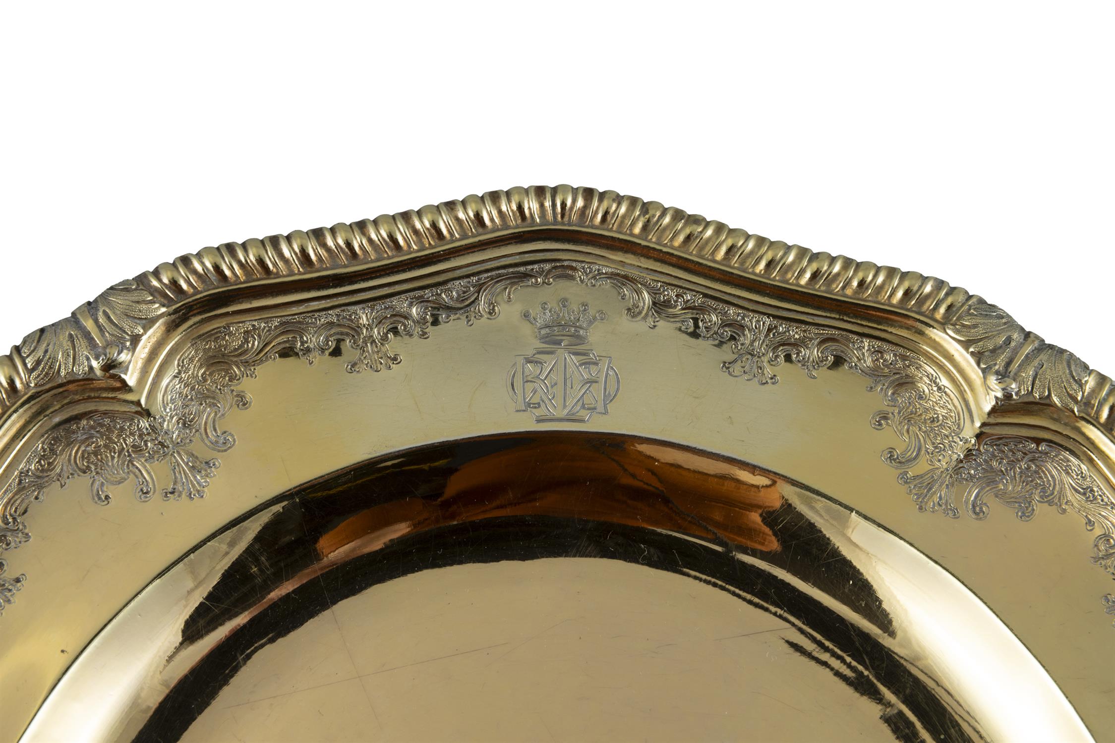A SET OF FOUR GEORGE II SILVER GILT DINNER PLATES, London 1729, of shaped circular form, - Image 2 of 21
