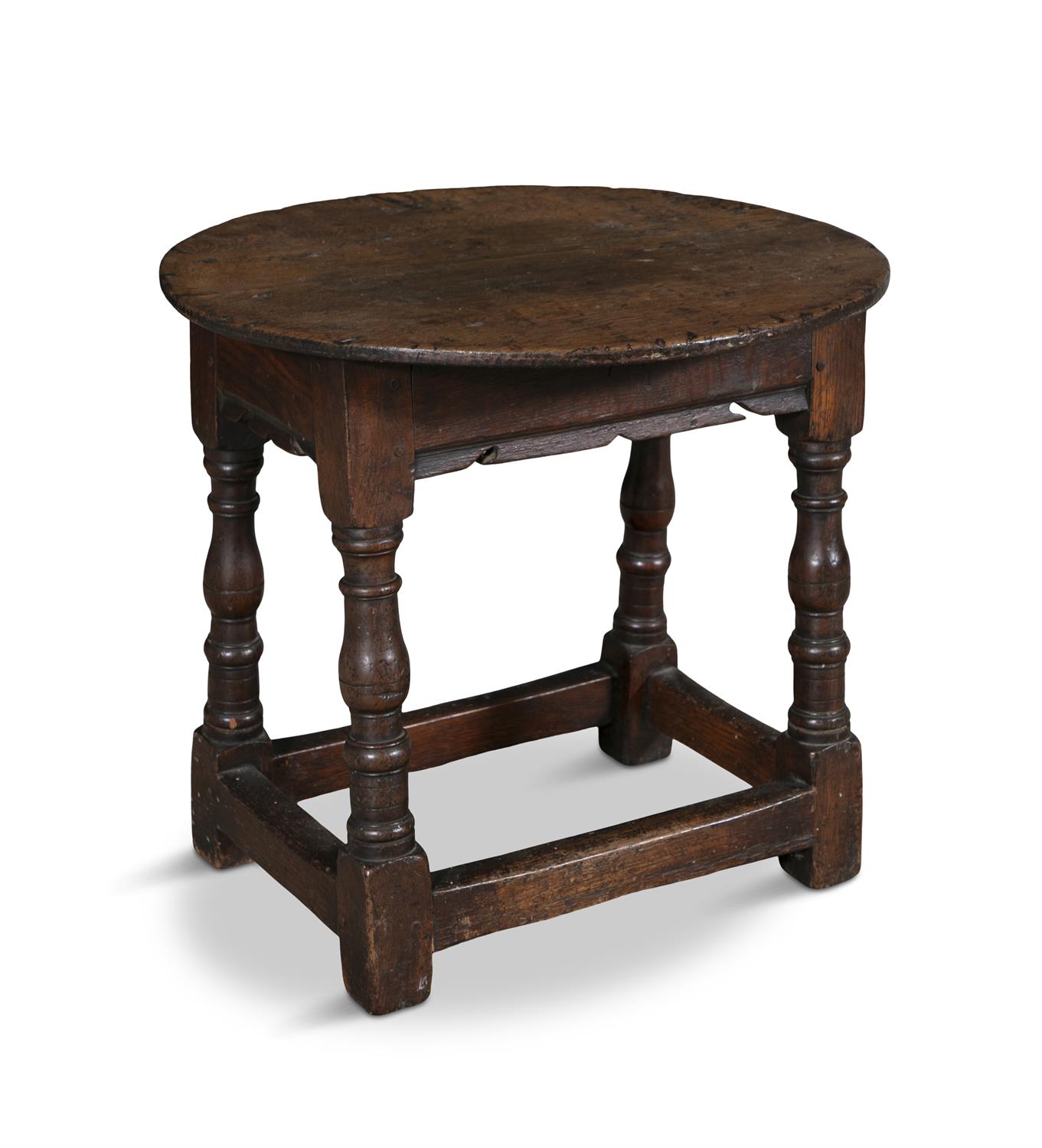 AN OAK JOINT STOOL, PENNSYLVANIA, LATE 17TH/EARLY 18TH CENTURY the circular top above a shaped - Image 2 of 8