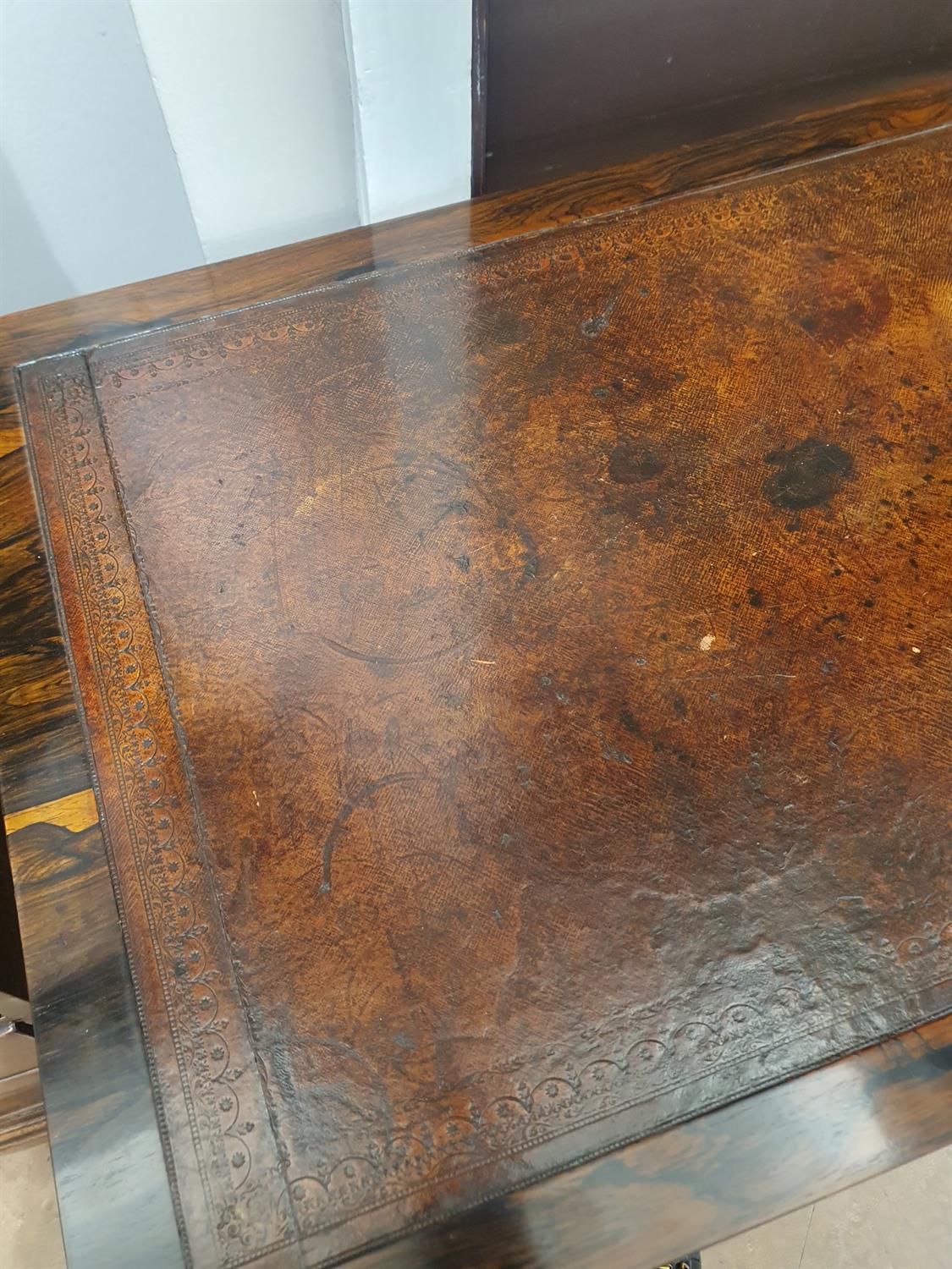 A WILLIAM IV ROSEWOOD WRITING TABLE, the rectangular crossbanded top inset with brown tooled - Image 15 of 22