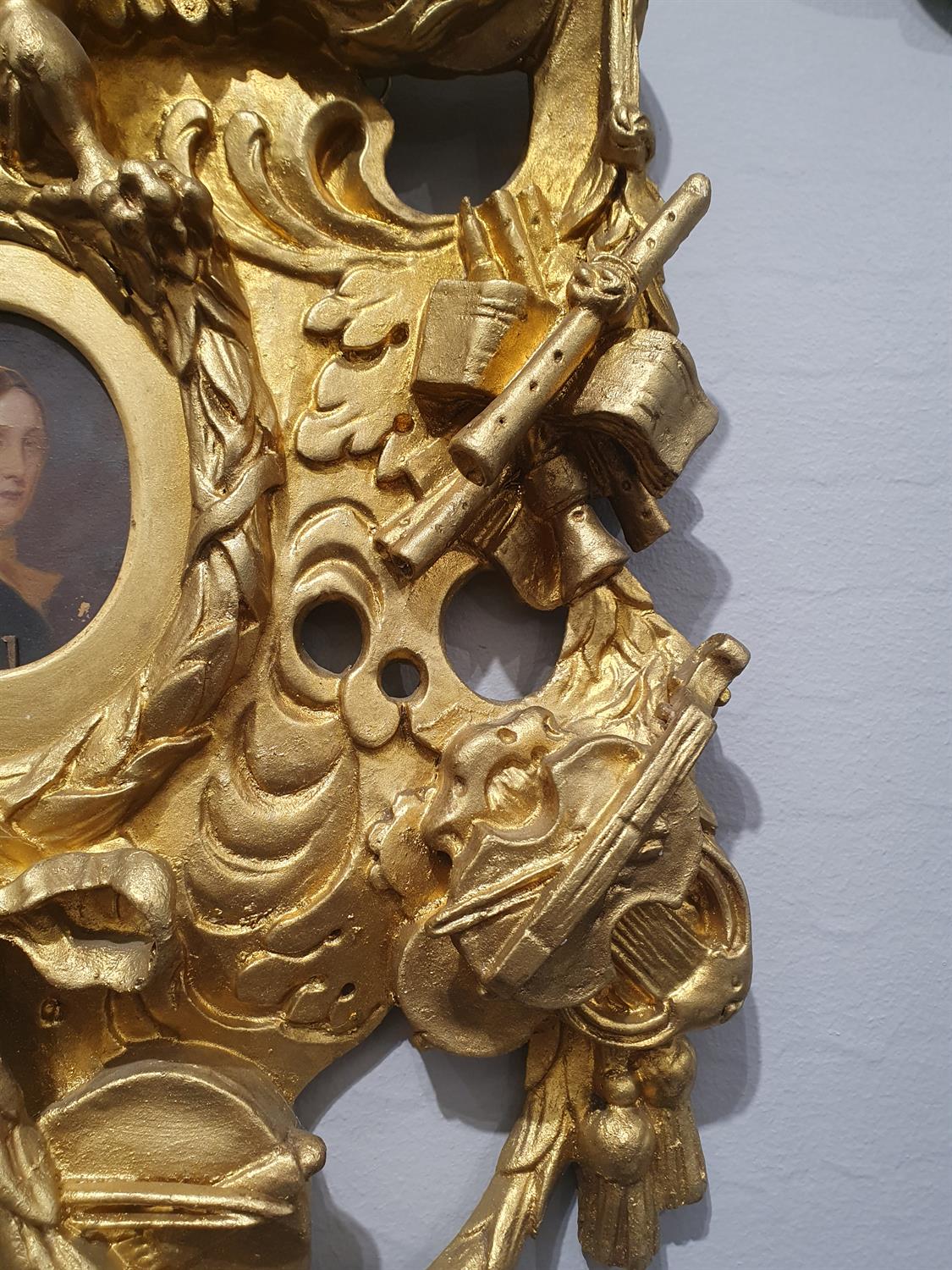 TWO GILTWOOD AND GESSO PIERCED CARVED FRAMES, each with central oval picture opening in the - Image 19 of 33