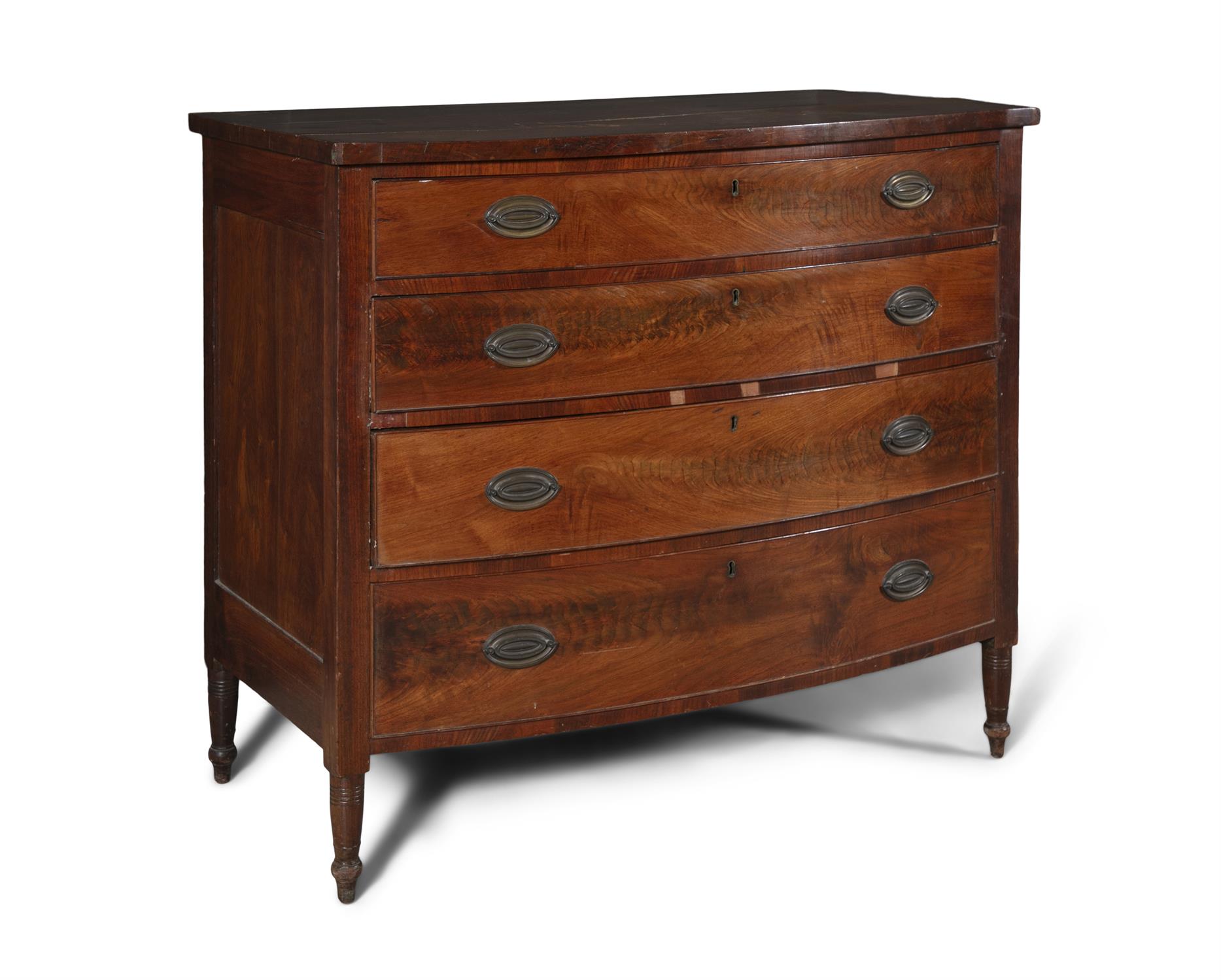 A FEDERAL MAHOGANY BOW FRONT CHEST, PHILADELPHIA, C.1800 the top with diamond shaped inlay above - Image 2 of 4