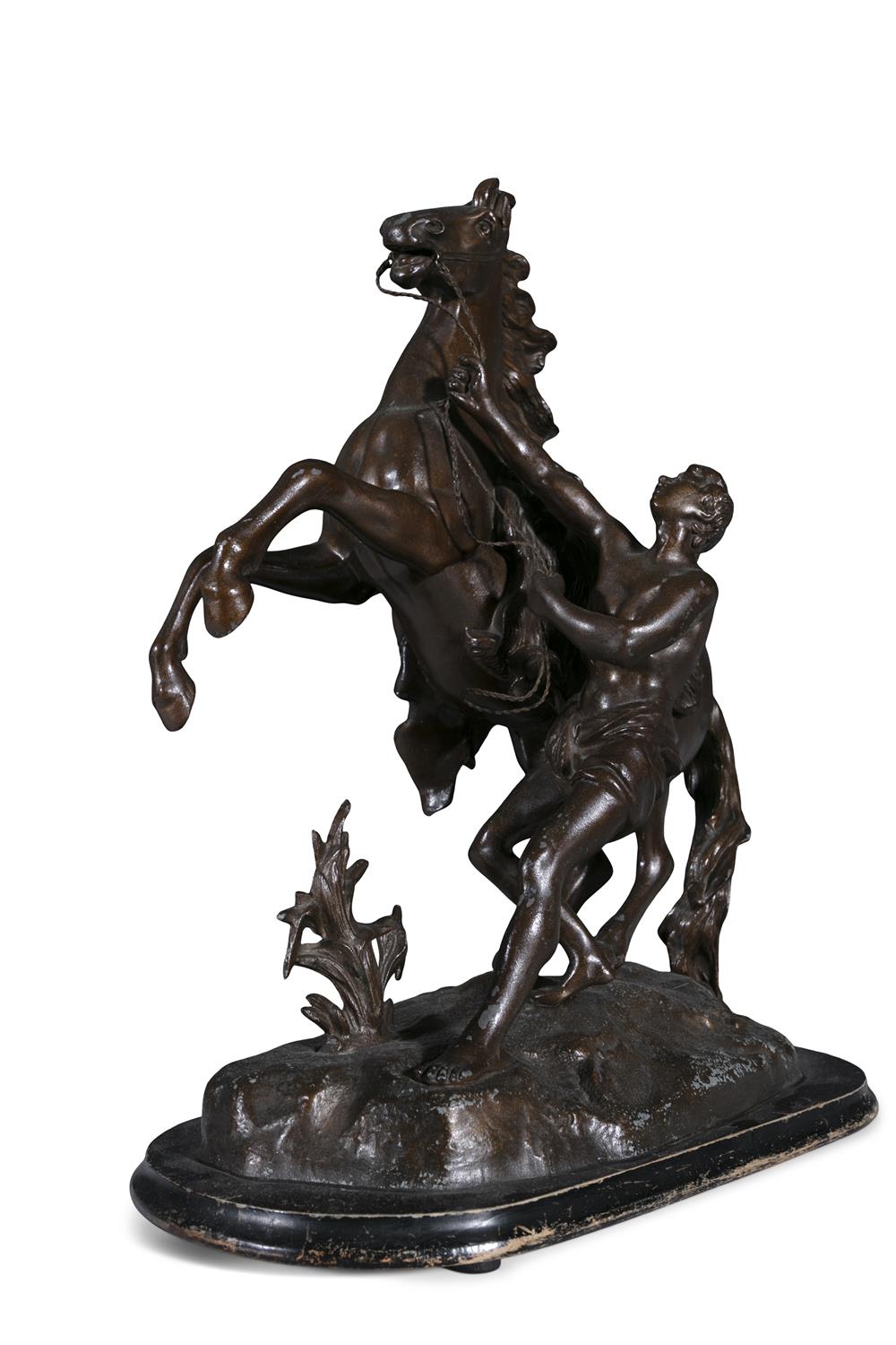 AFTER COUSTEAU, circa 1900, a pair of bronzed metal Marley horses, modelled as an attendant - Image 3 of 5