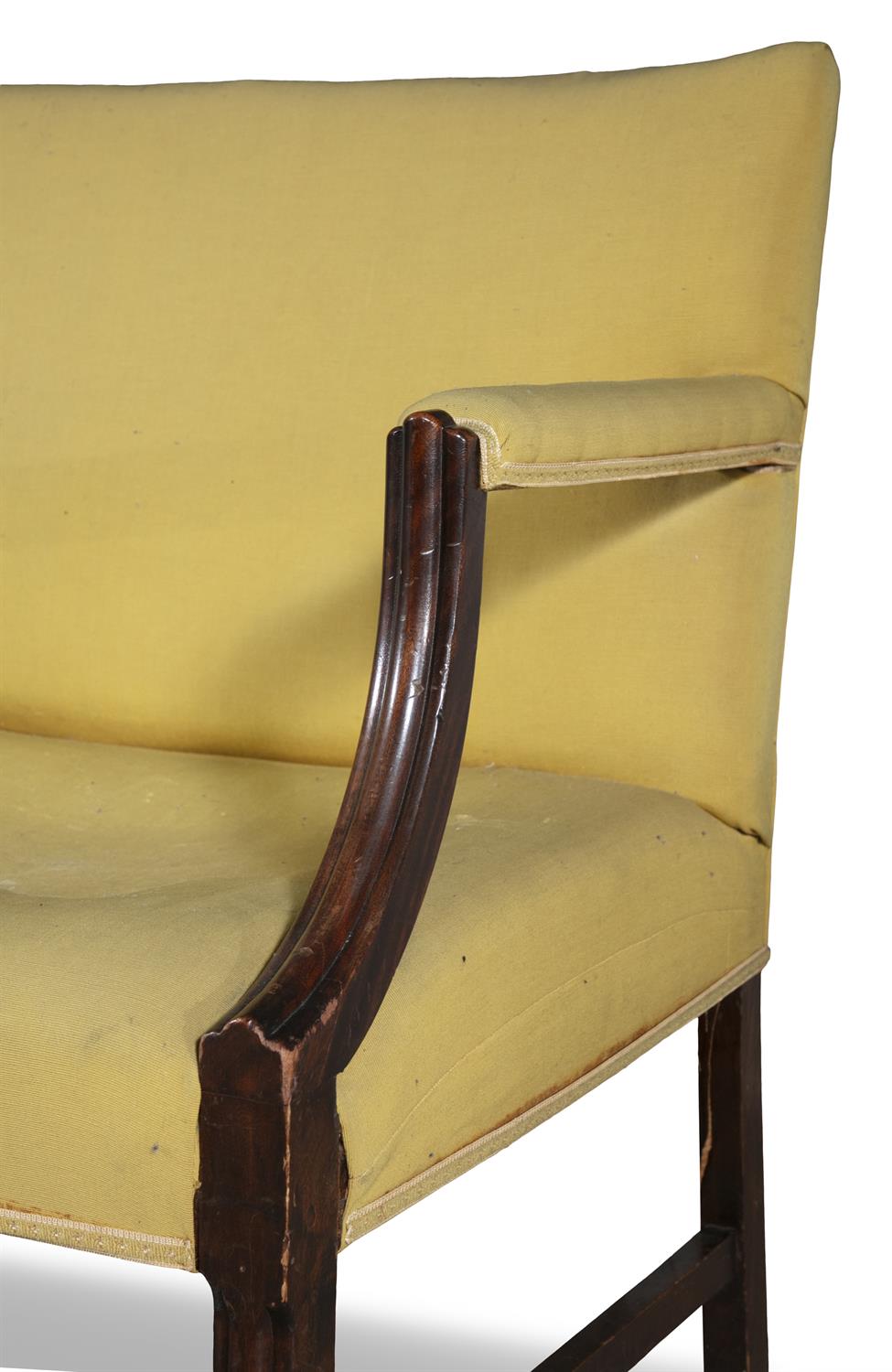 A GEORGE III MAHOGANY FRAMED TWO-SEATER SETTEE, C.1800 with reeded arm supports and tapering - Image 3 of 3