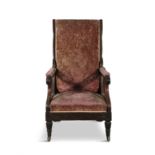 A FRENCH MAHOGANY RECLINING ARMCHAIR, BY MAISON JEANSELME, 19TH CENTURY Stamped with mark of