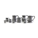 A COLLECTION OF 19TH CENTURY PEWTER WARE comprising two pint jugs by James Yates,