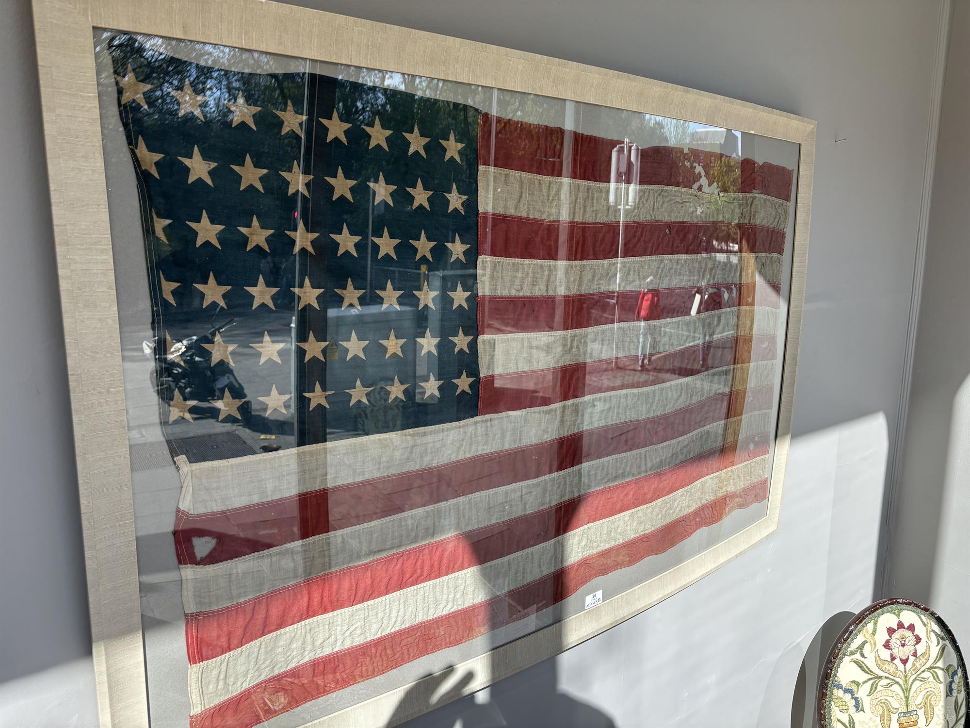 A FOURTY-EIGHT STAR AMERICA FLAG, EARLY 20TH CENTURY dyed linen laid down on board, framed. 68. - Image 7 of 7