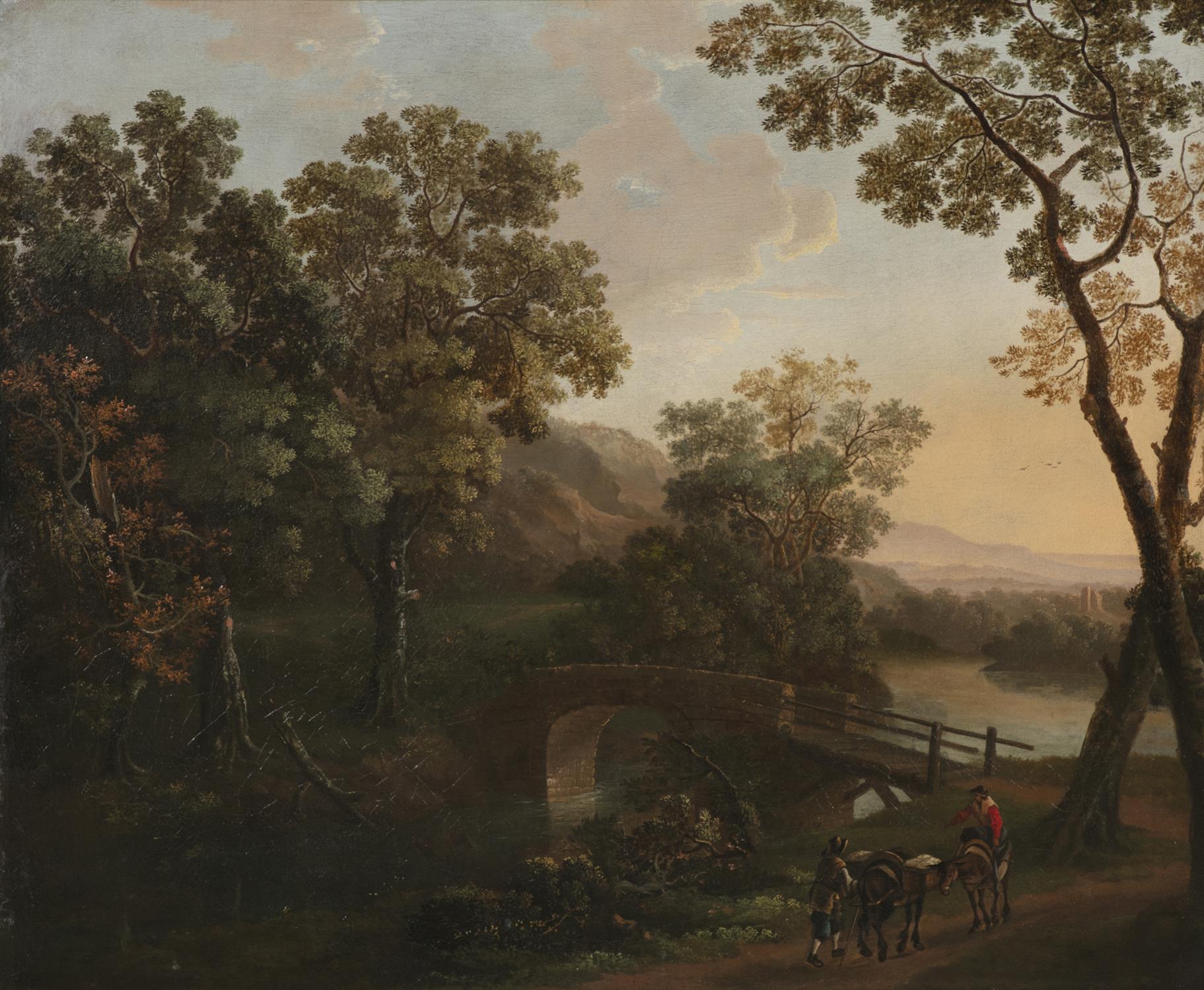 CONTINENTIAL SCHOOL, 18TH CENTURY A River Woodland Scene, with Figures and Donkey a Ruin - Image 2 of 4