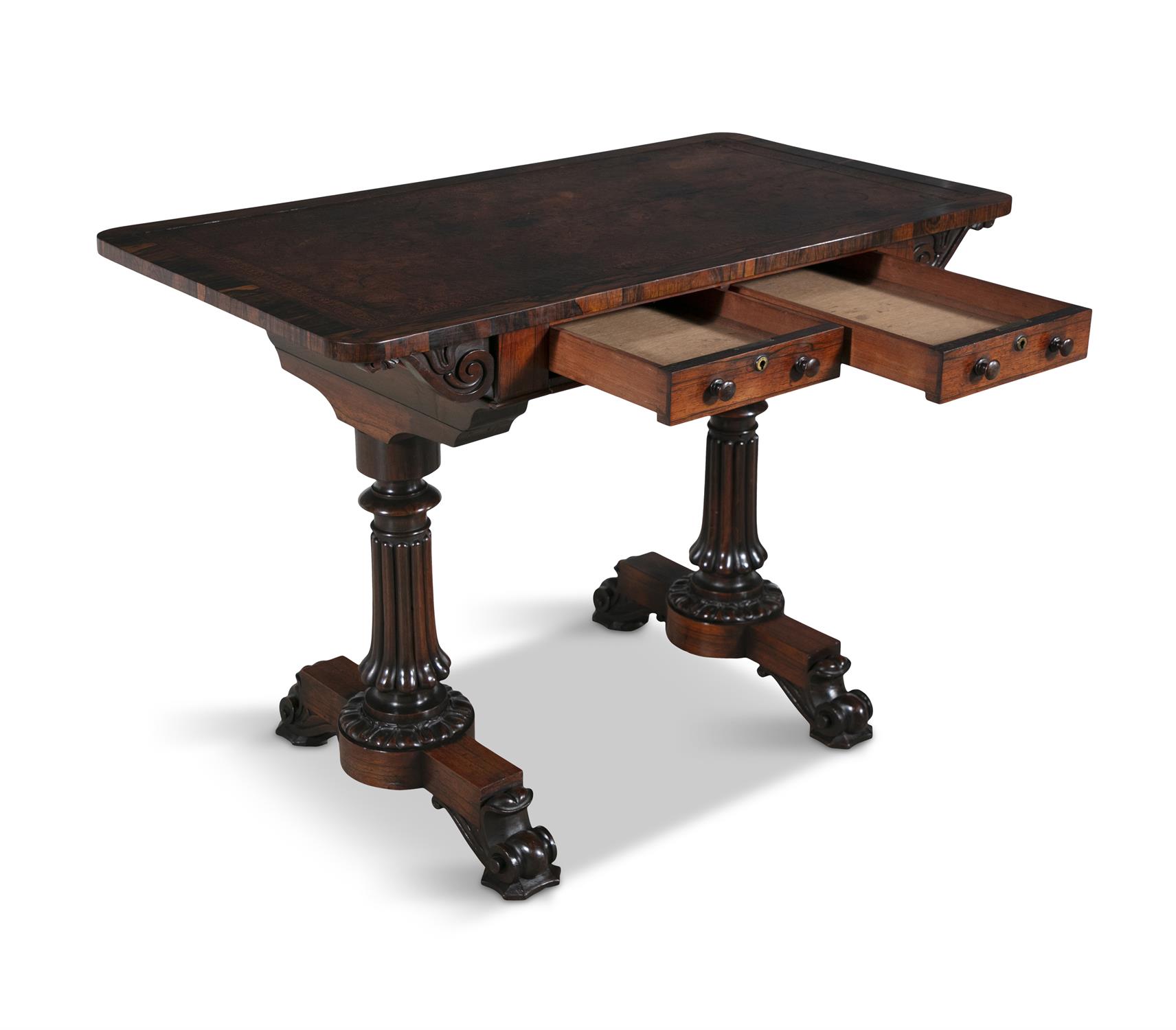A WILLIAM IV ROSEWOOD WRITING TABLE, the rectangular crossbanded top inset with brown tooled - Image 3 of 22