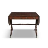 A REGENCY INLAID MAHOGANY DOUBLE DROP LEAF SOFA TABLE, the crossbanded top, with boxwood