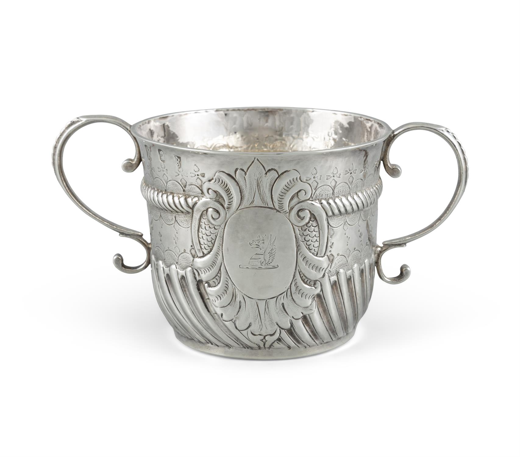 A QUEEN ANNE SILVER TWO-HANDLED PORRINGER, London 1703, mark possibly that of John Cowsey,