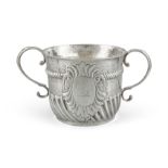 A QUEEN ANNE SILVER TWO-HANDLED PORRINGER, London 1703, mark possibly that of John Cowsey,