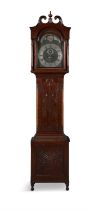 A FEDERAL MAHOGANY AND MAPLE LONGCASE CLOCK, PHILADELPHIA, EARLY 19TH CENTURY with broken swan