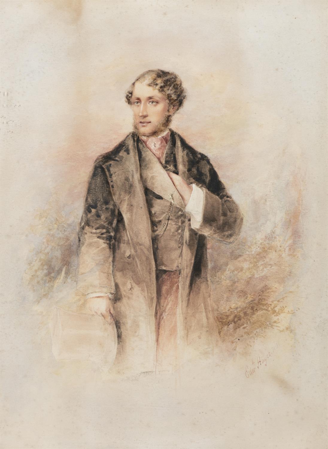 EDWARD HAYES RHA (1797-1864) Portrait of a gentleman, full length Watercolour heightened with - Image 2 of 4