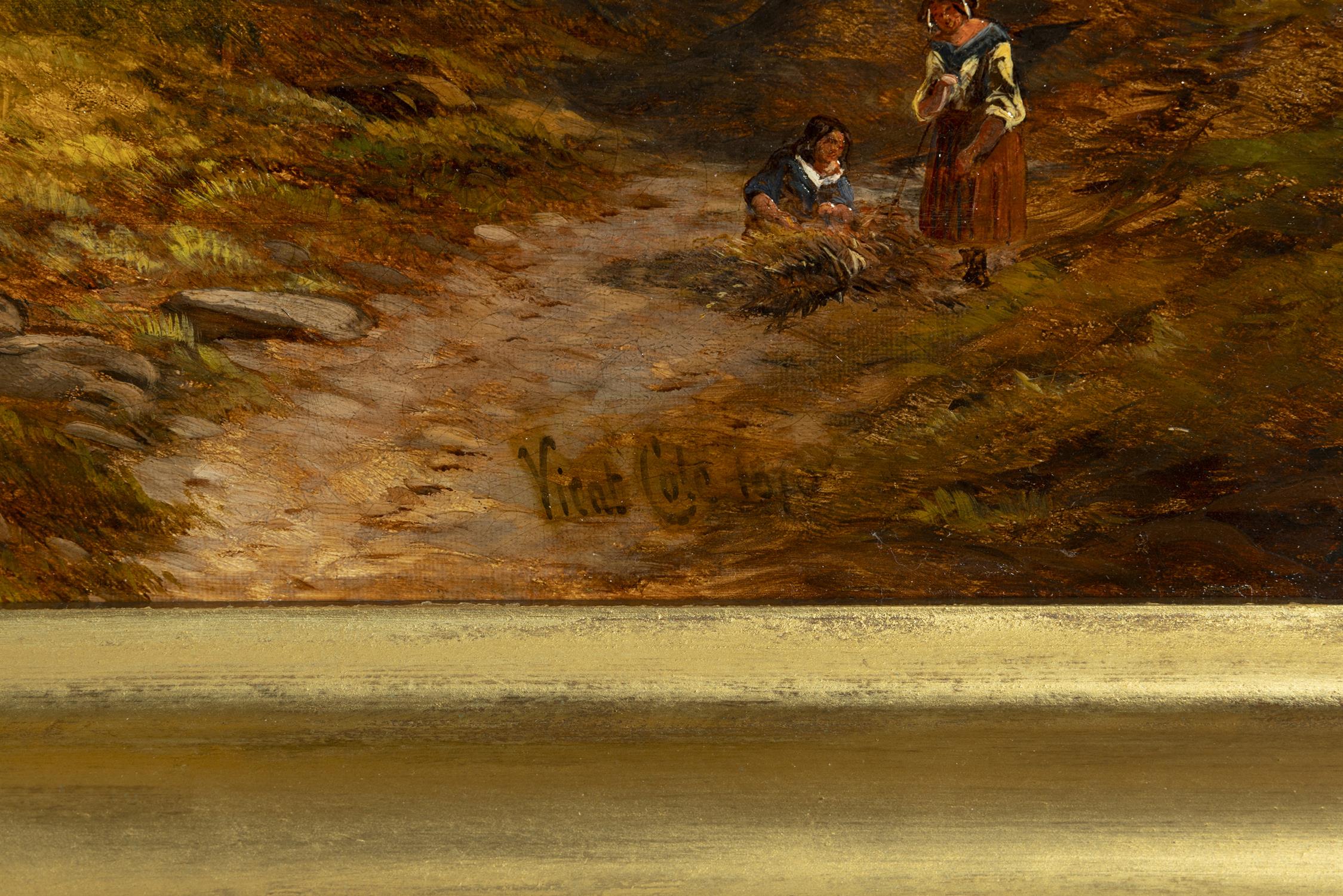 GEORGE VICAT COLE (1833-1893) Figures in a River Landscape with Cattle Watering Oil on canvas, - Image 3 of 4