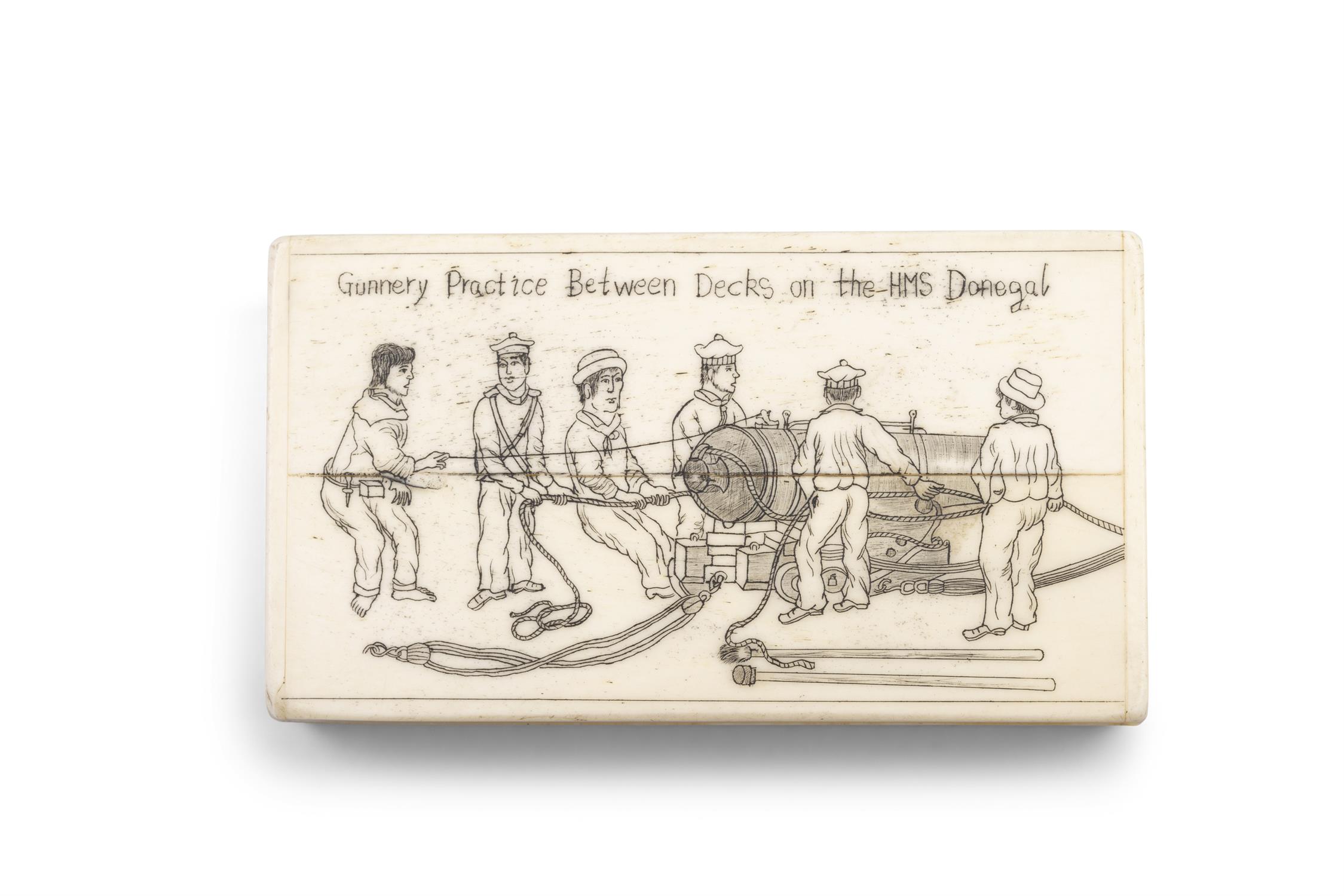 *AN IVORY BOX, of rectangular form, depicting six figures practicing gunnery. - Image 2 of 4