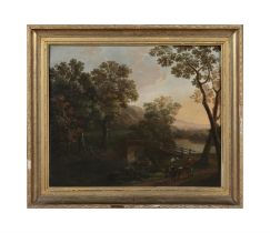 CONTINENTIAL SCHOOL, 18TH CENTURY A River Woodland Scene, with Figures and Donkey a Ruin