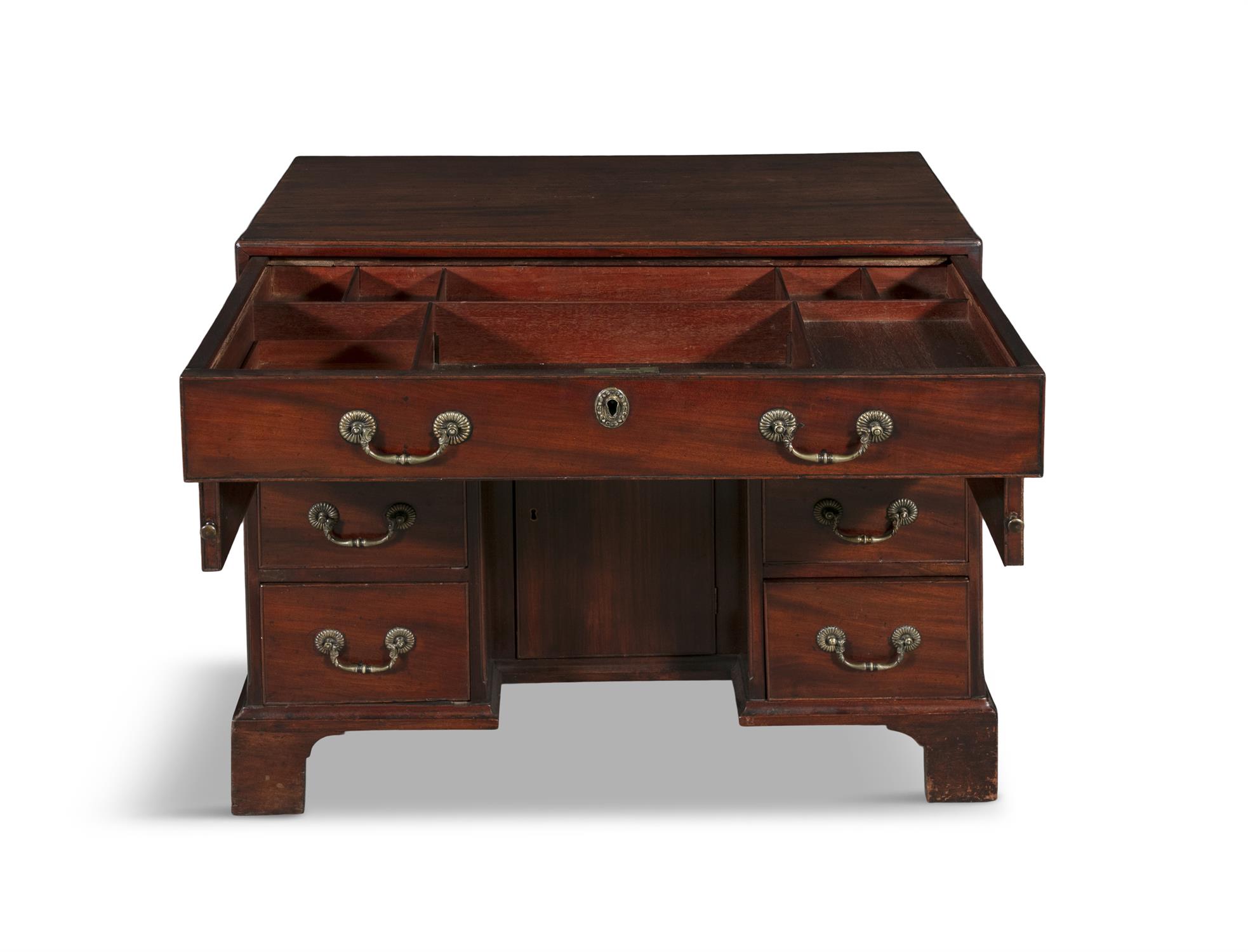 A GEORGE III MAHOGANY KNEEHOLE DESK, of rectangular shape, fitted with long drawer above a - Image 4 of 20