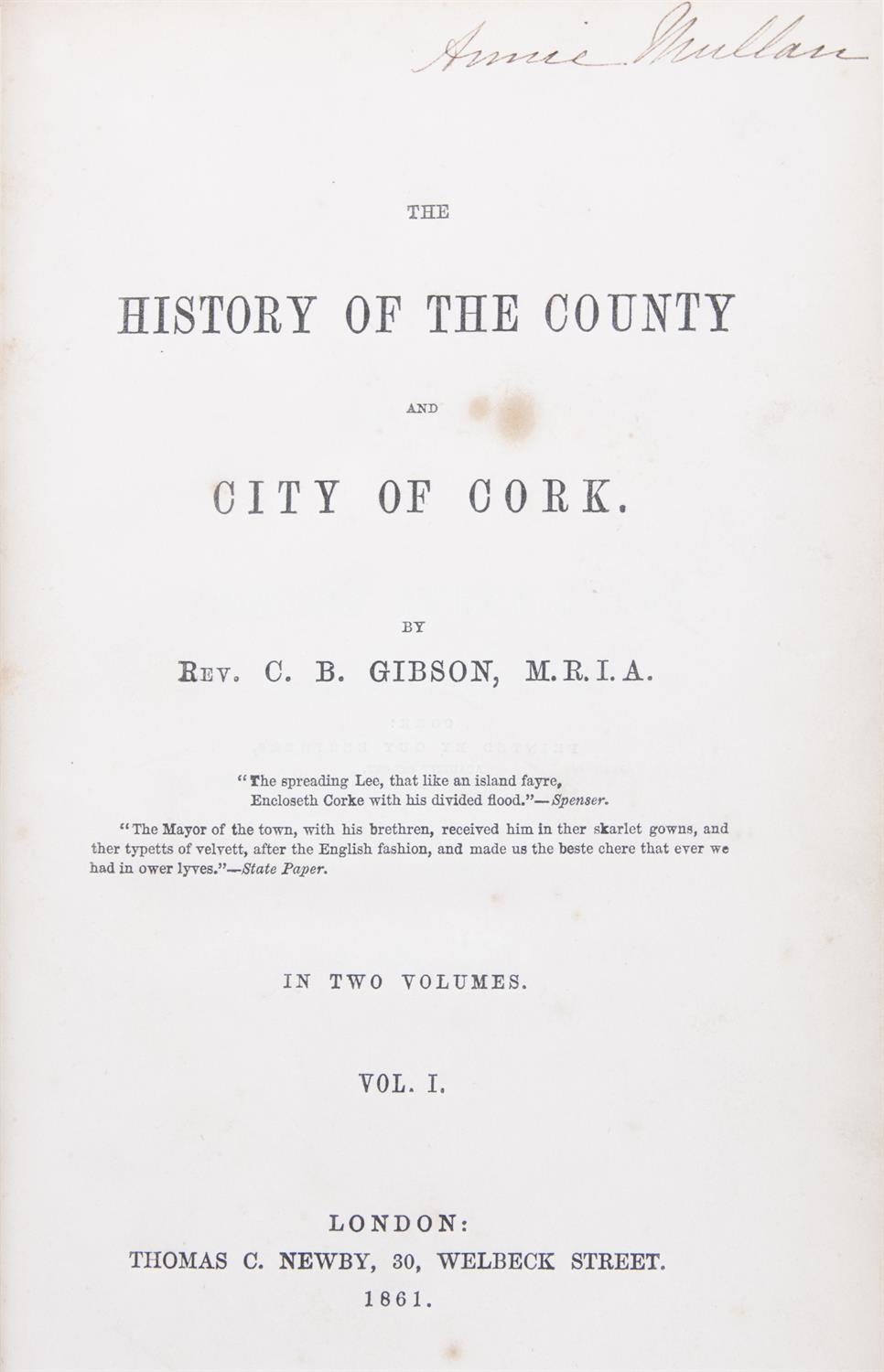 REV. C.B GIBSON History of the County and City of Cork published by Thomas Newby, - Image 2 of 2