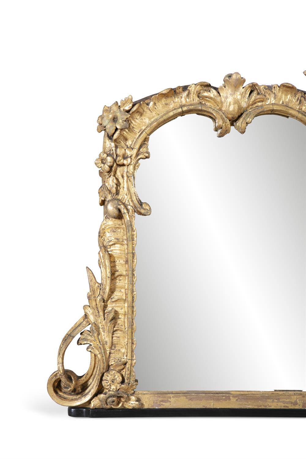 AN 18TH CENTURY ROCOCO GILTWOOD AND GESSO COMPARTMENTAL OVERMANTLE MIRROR, of shaped - Image 3 of 4