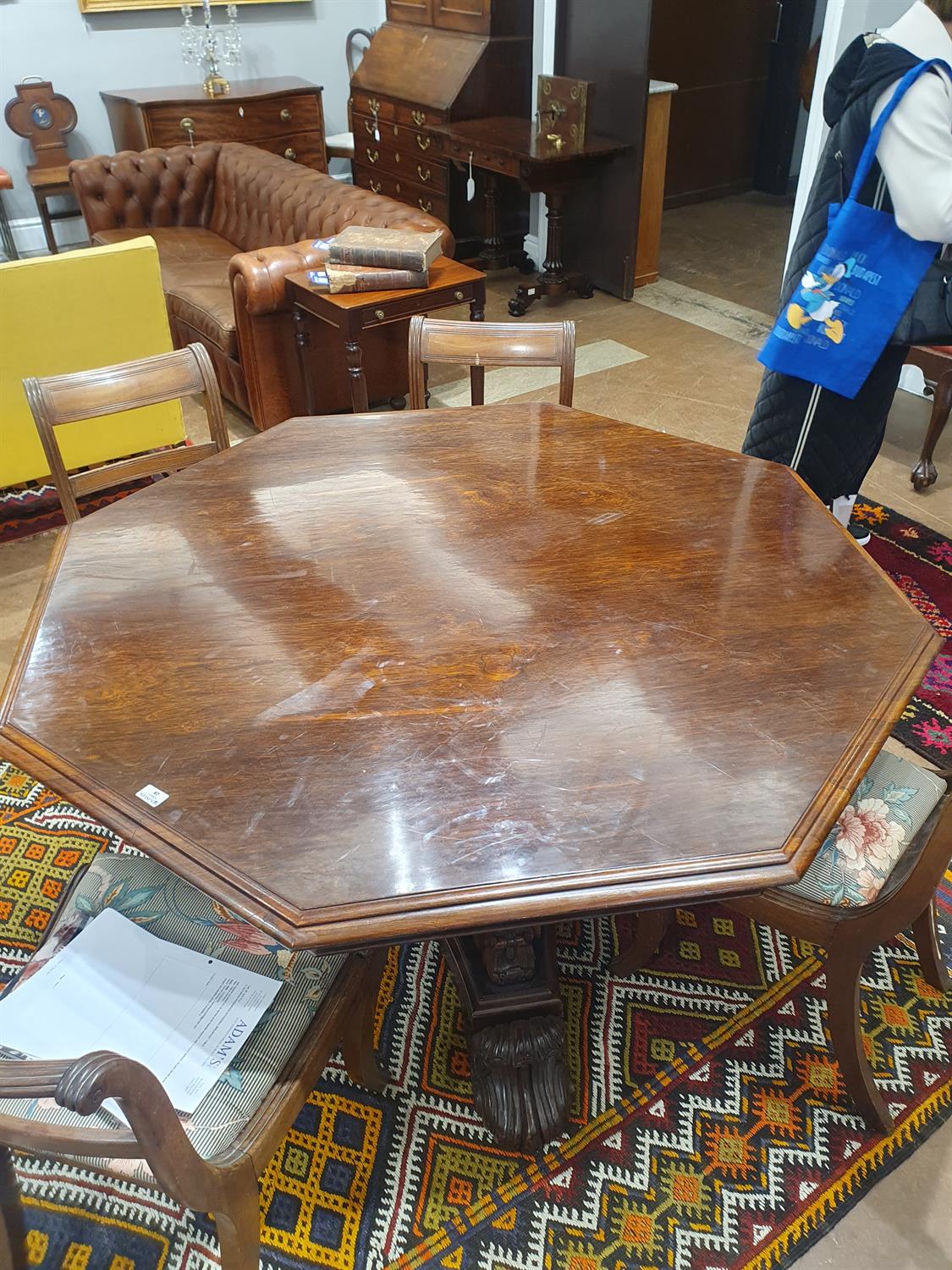 A VICTORIAN ROSEWOOD OCTAGONAL BREAKFAST TABLE, with stepped moulded rim, on carved scroll - Image 4 of 14